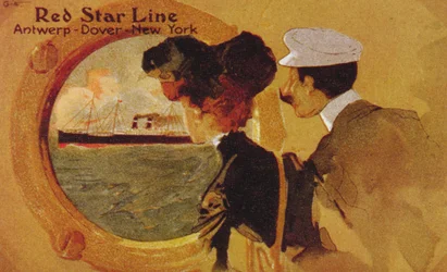 Az Antwerpenből New Yorkba tartó „Red Star Line”-t hirdető plakát Doveren keresztül